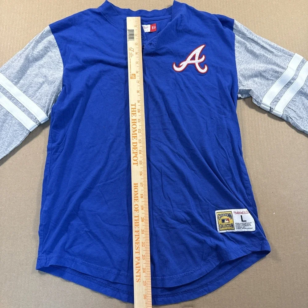 Atlanta Braves Mitchell Ness Cooperstown 3/4 Sleeve Henley Shirt Large - Picture 6 of 8